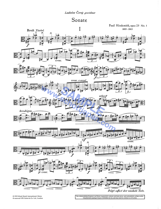 無伴奏ヴィオラ・ソナタ 作品25-1／ヒンデミット／SW 1041