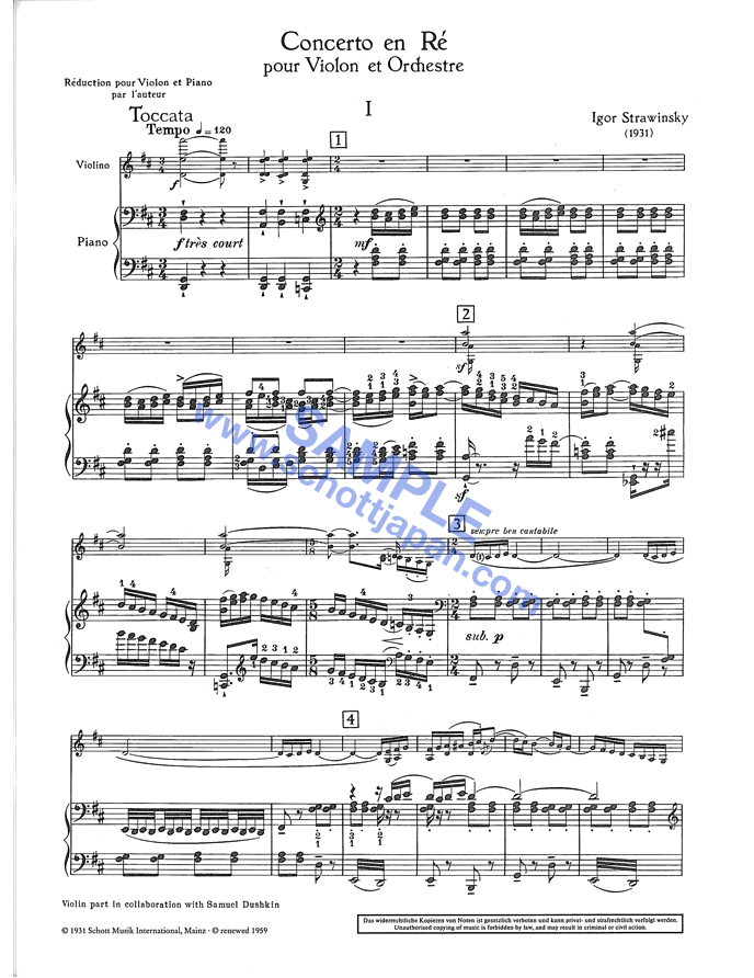 ヴァイオリン協奏曲 ニ長調／ストラヴィンスキー／SW 1093 – ショット・ミュージック オンラインショップ