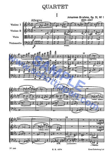 弦楽四重奏 第1番 ハ短調 作品51-1／ブラームス／SW 2074