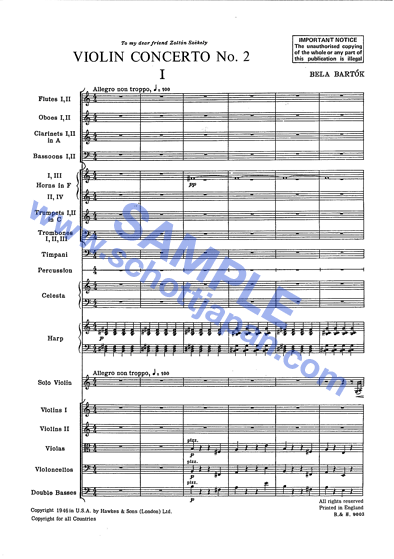 ヴァイオリン協奏曲 第2番／バルトーク／SW 3011 – ショット