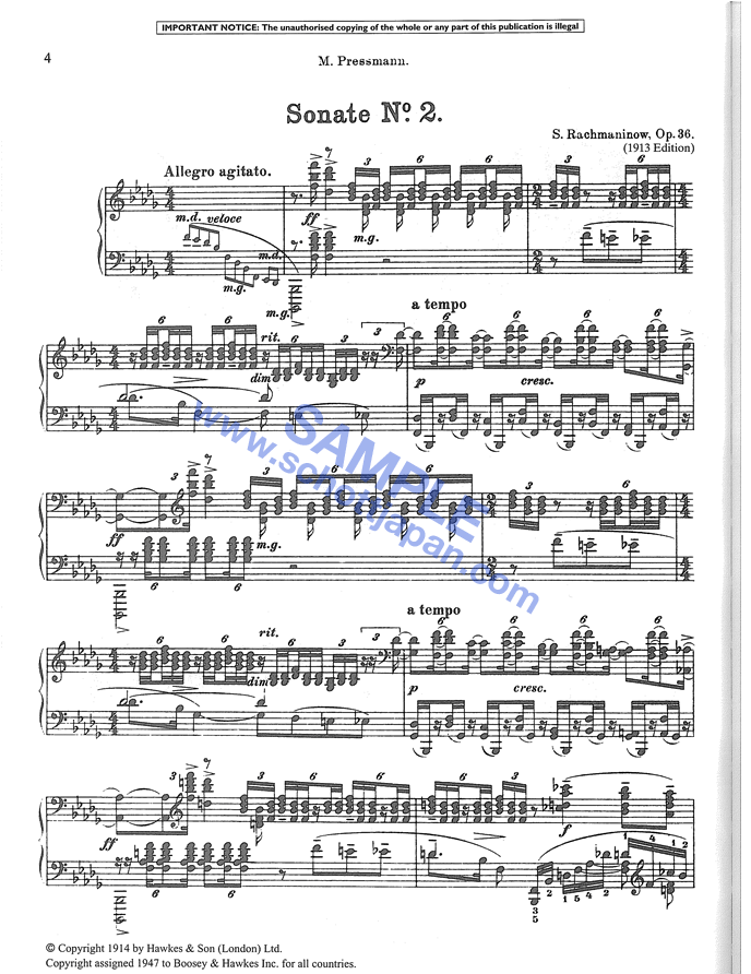 ピアノ・ソナタ 第2番（1913年オリジナル版および1931年改訂版）作品36／ラフマニノフ／SW 3048