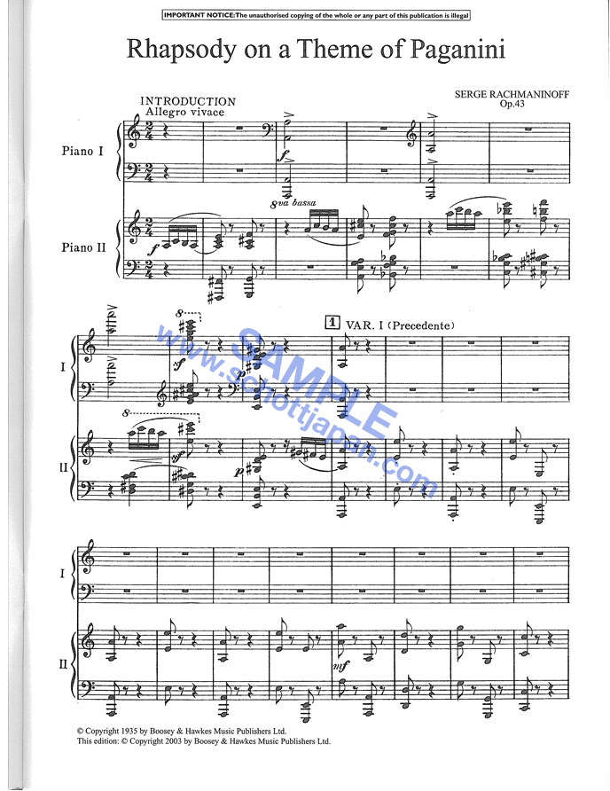 パガニーニの主題による狂詩曲 作品43（2台ピアノ）／ラフマニノフ／SW 3050